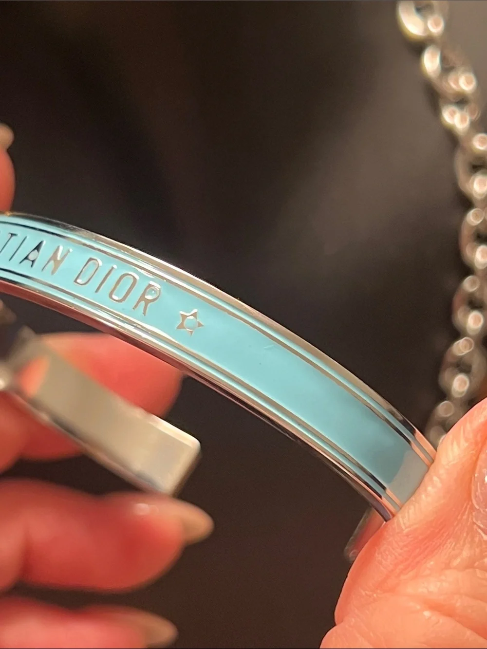 Up Cycled Sky Blue Enamel Logo Bangle Bracelet